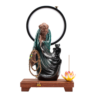 达摩摆件 大号紫砂禅意新中式客厅玄关办公室茶室工艺品佛像摆设