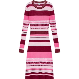 Juicy Couture橘滋连衣裙女撞色条纹修身收腰显瘦针织中长裙子