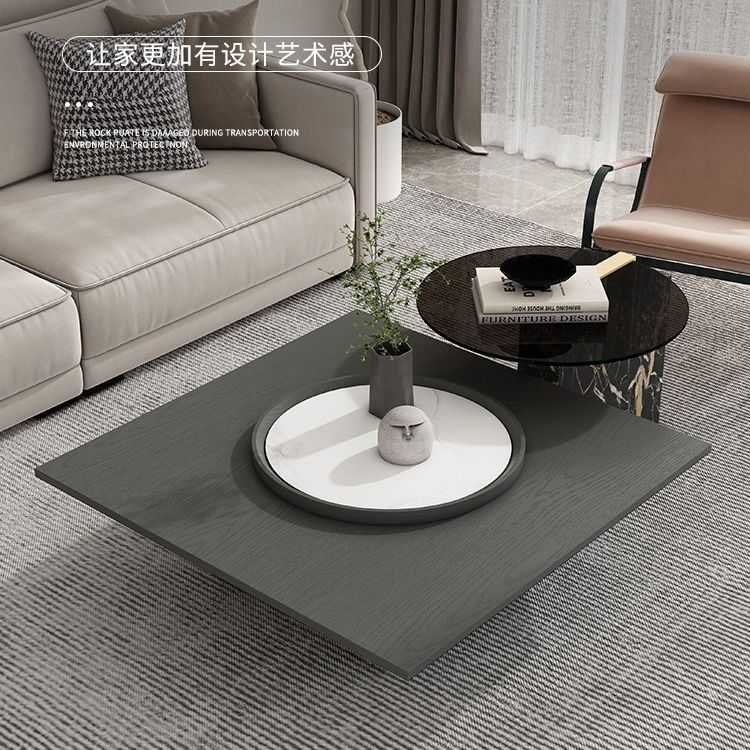 2023新款轻奢方形茶几倒三角悬浮现代简约岩板转盘客厅家用小户型