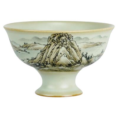 大师手绘富春山居图茶杯可收藏