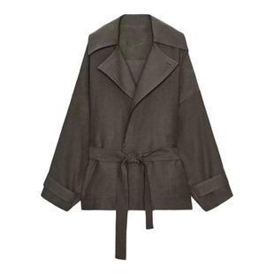 ZA外贸出口女装6136245极简质感腰带风衣式飘逸外套 6136244737