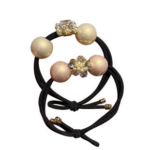 珍珠水钻头绳丸子头发圈橡皮筋女扎头高级感气质皮套马尾头饰发绳