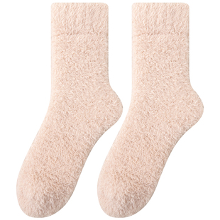珊瑚绒睡觉穿的袜子女中筒秋冬季加厚加绒保暖产后月子居家长筒袜