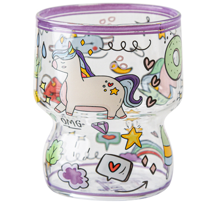 井柚玻璃卡通手绘收腰玻璃水杯