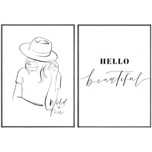 北欧小众挂画咖啡厅餐厅酒吧墙画卧室落地黑白线条人物抽象装饰画