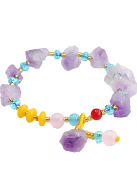 天然紫水晶原石黄色算盘珠款手链龙年九紫离火手串生肖龙女士礼品