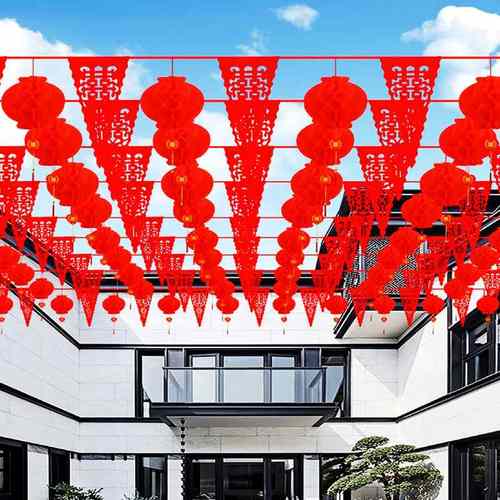 婚庆装饰三角彩旗结婚小串室外吊开业批发旗院子彩条小现货旗彩旗