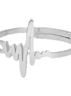 心电图创意戒指气质开口男钛钢韩