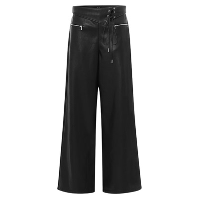 黑色不对称腰头极简阔腿裤