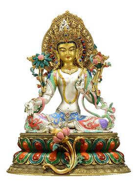 藏式7寸彩绘绿度母铜器雕像摆件