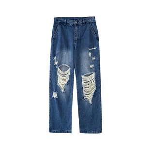 ER水洗破洞牛仔裤男2026夏季美式高街潮乞丐裤女【杨博文同款】