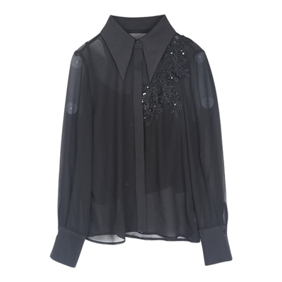 新刺绣衬衫女春夏长袖衬衫两件套