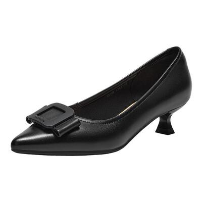 Bata浅口单鞋女2025春季新款羊皮优雅软底通勤高跟鞋25798AQ5