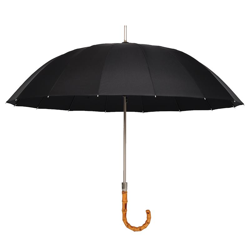 日式竹根16骨长柄雨伞超强防风