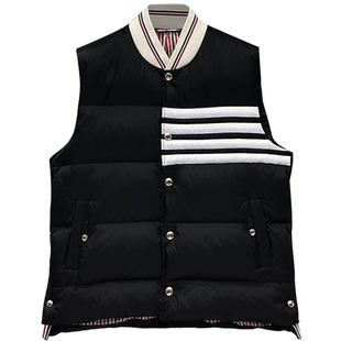 TB羽绒马甲男士运动短款贴身轻薄四道杠条纹外搭无袖外套背心潮牌