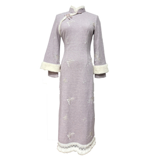 冬紫新中式旗袍冬季加绒加厚2025新款马甲套装保暖女优雅紫色显白