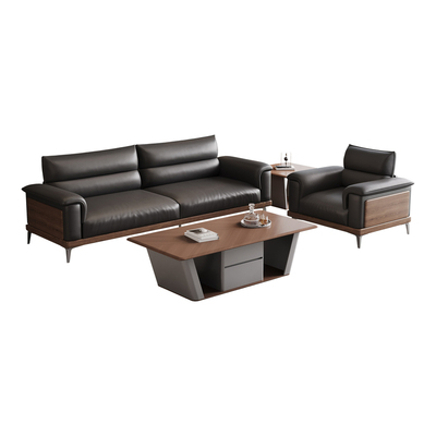 办公沙发茶几组合三人位真皮沙发