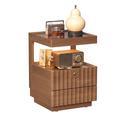 三梦纯实木带锁带插座床头柜