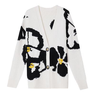 墨蒂珂羊毛混纺单排扣提花开衫