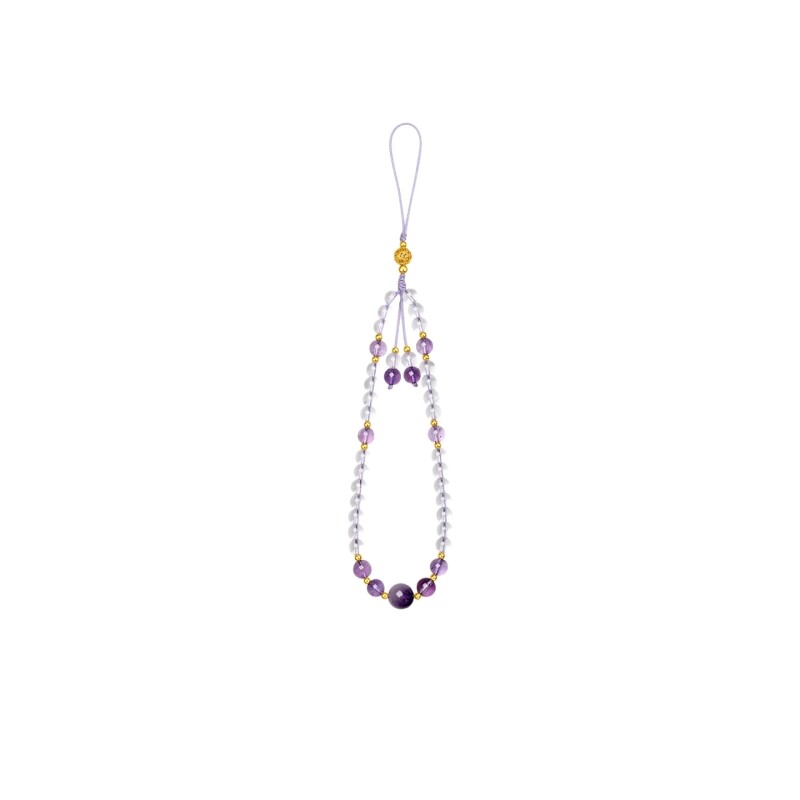 周六福紫雾云纱水晶饰品手机链S925紫晶挂件节日礼物送女友