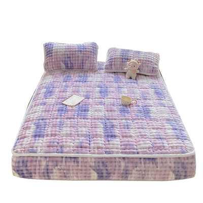 冬季薄雾紫兔毛牛奶绒床笠床罩