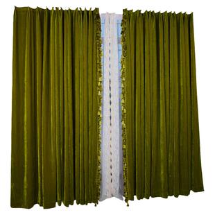 法式窗帘轻奢绿色美式复古全遮光丝绒布高档别墅高窗欧式客厅卧室