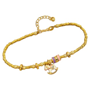 百泰碎碎金马年生肖黄金手链女足金999手串多巴胺珐琅摇摇马手环