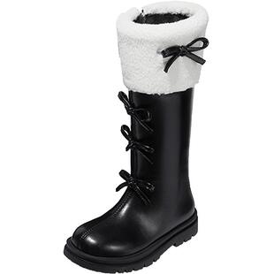 Snoffy斯纳菲儿童高筒靴女童棉靴2026秋冬新款皮靴中大童加绒靴子