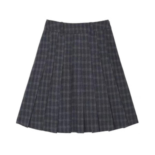 大码格子半身裙日系显白百褶裙毛呢韩系秋冬裙子胖mm遮胯A字中裙