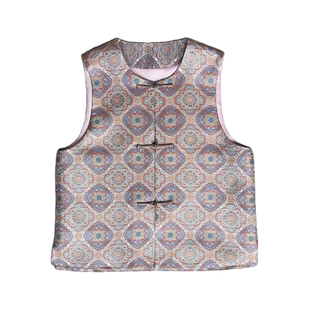 沁月新中式国风100%桑蚕丝宋锦【西楼华锦】圆领对襟高端四季马甲