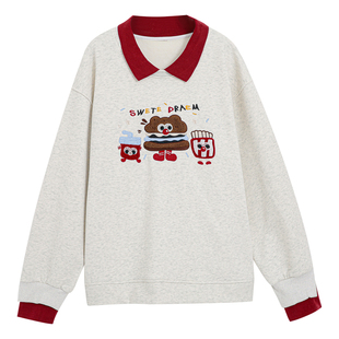 大码胖mm巨好看的撞色翻领上衣女秋冬不撞款宽松遮肚显瘦加绒卫衣