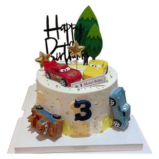 儿童生日蛋糕装饰配件卡通小汽车摆件毛毡小树回力小车甜品台配件