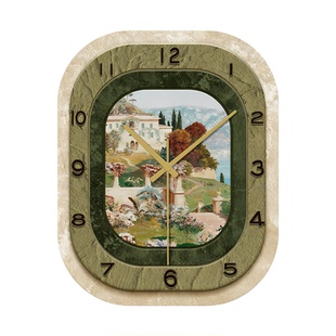 钟表田园静谧时光新中式创意高级感简约客厅沙发背景墙装饰画挂钟