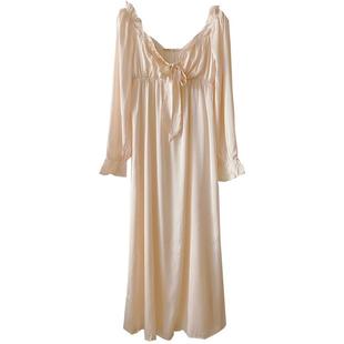 维多利亚长裙白昼之梦法式纯欲长袖春秋冰丝睡裙蝴蝶结甜美家居服