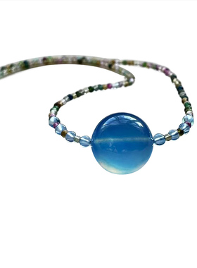 蓝宝锁骨链保真吊坠送女友送妈妈礼品朱砂赋能碧玺月光石