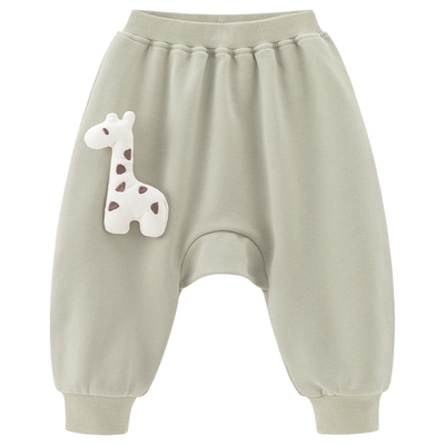 乖奇熊宝宝纯棉抓绒大PP长裤