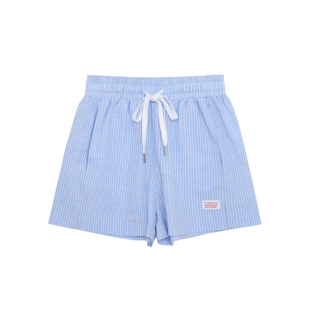 荒荒家抽绳条纹短裤2025新款运动休闲五分直筒高腰阔腿裤热裤女夏