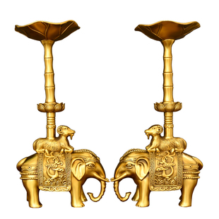 铜烛台摆件一对大象蜡烛台大号家用室内佛堂工艺品双龙龟鹤烛台