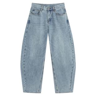 流石男装复古弯刀牛仔裤子2026年秋季男生宽松耐磨做旧水洗阔腿裤