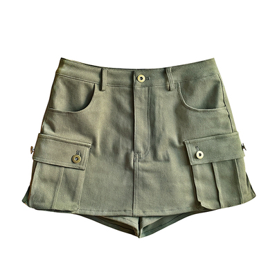 军绿色工装半身裙短裙复古裙裤女