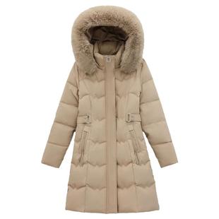 羽绒棉服女中长款冬季新款带毛领加厚妈妈外套保暖收腰小个子棉衣