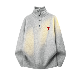 Ami iepo官方美式半高领毛衣针织衫男女秋冬套头休闲百搭慵懒上衣