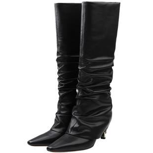 CALVINLUO 24新品 女式黑色高筒堆堆靴