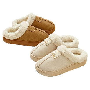 三福冬季新款棉拖鞋流氓兔情侣简约毛绒增高厚底半包棉鞋冬季男女