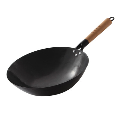 圆底手工锻打熟铁老式家用不粘锅