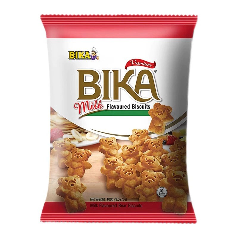 马来西亚进口BIKA小熊饼干卡通造型牛奶巧克力味饼干100g
