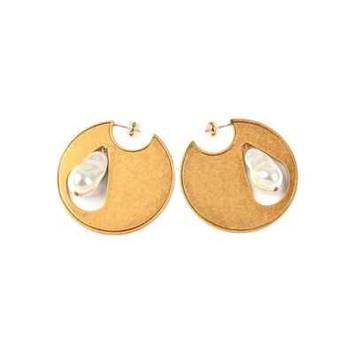 法式复古金色饰面扇形气质耳环