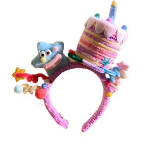 搞怪可爱粉色生日蛋糕毛绒发箍女派对拍照氛围感发饰头箍2026新款