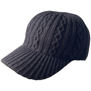 鸭舌帽子女秋冬季简约纯色百搭麻花针织毛线帽户外保暖防寒棒球帽