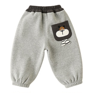 儿童加绒裤子薄绒新款帅气帅气秋天一体绒宝宝外穿童装男童运动裤